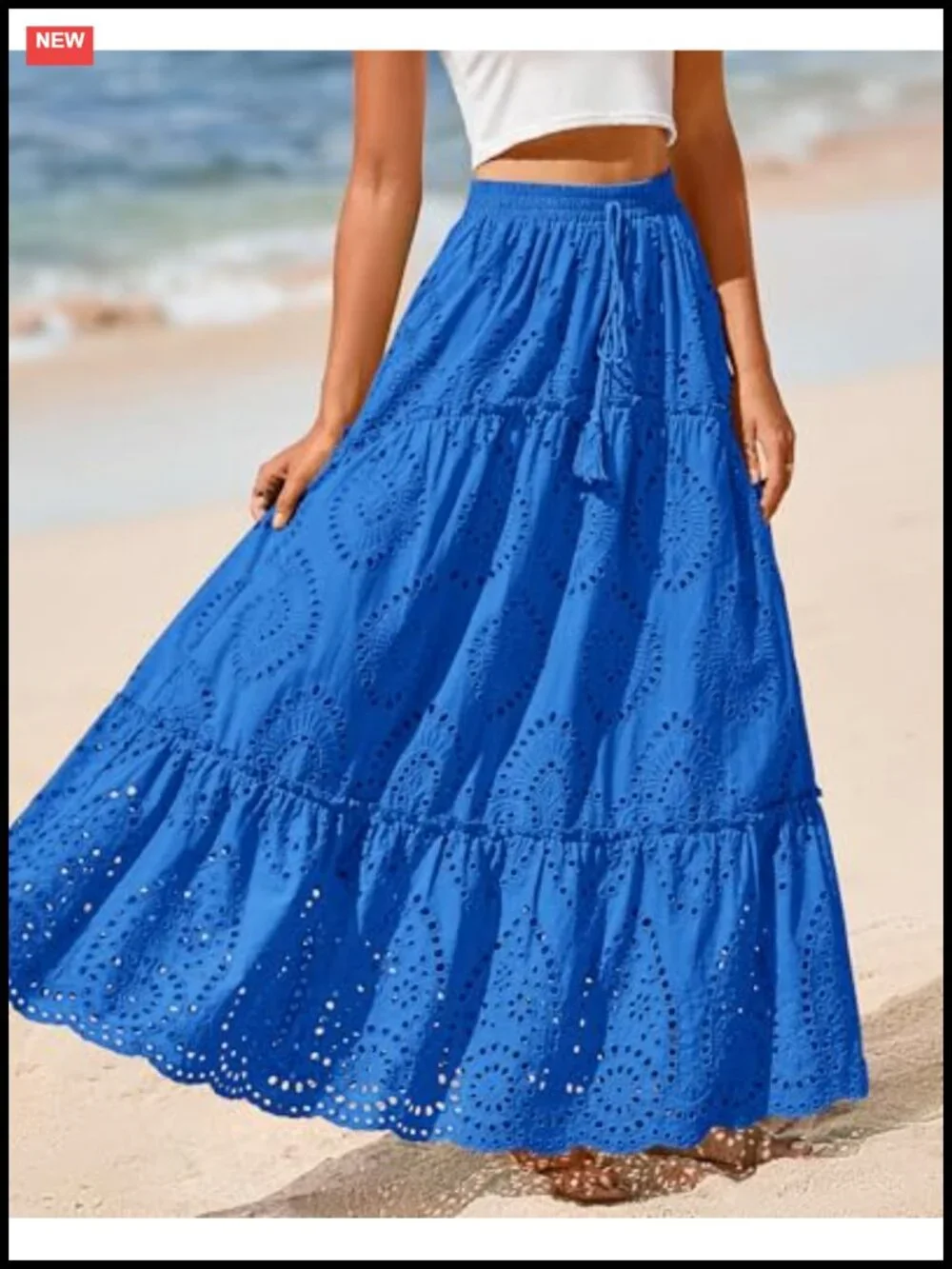 Women's Maxi Skirt Lace Embroidery High Waist Boho Flowy A-Line Summer Beach